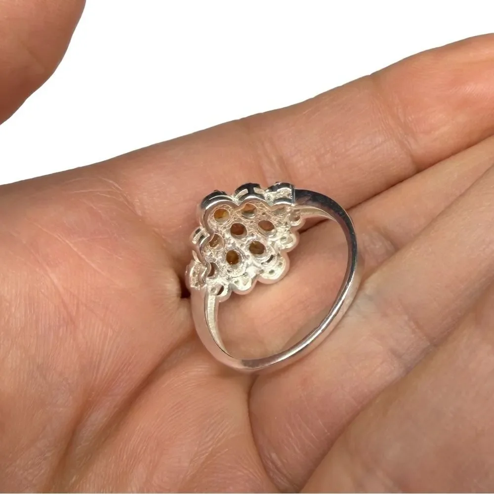Citrine & Moissanite Diamond Ring Size 8 Solid 925 Sterling Silver Multi Stone